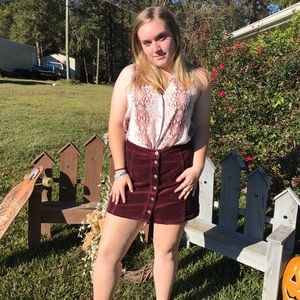 Corduroy Button Front Skirt